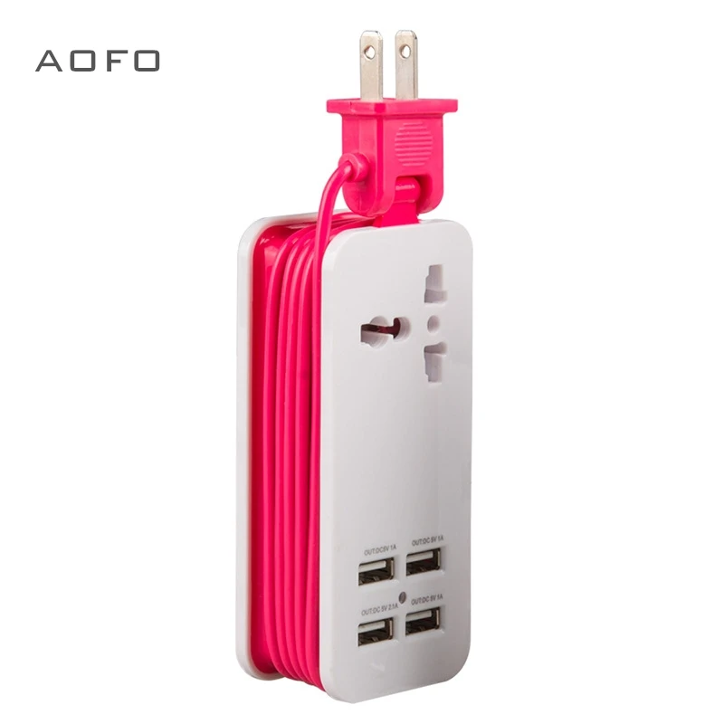 USB power board, portable travel charger socket 1.5M / 5ft power cord, universal plug wide range input 100v-240v power socket 