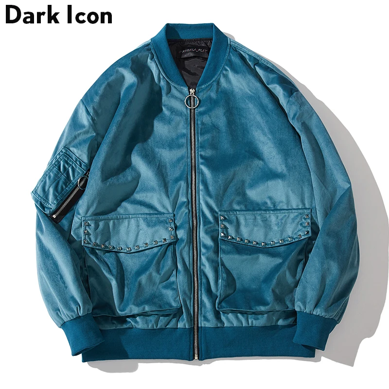 Dark Icon Embroidery Velvet Bomber Jacket Men 2019 Spring Hip Hop Jacket Men Women Streetwear Jackets for Men 2 Colors