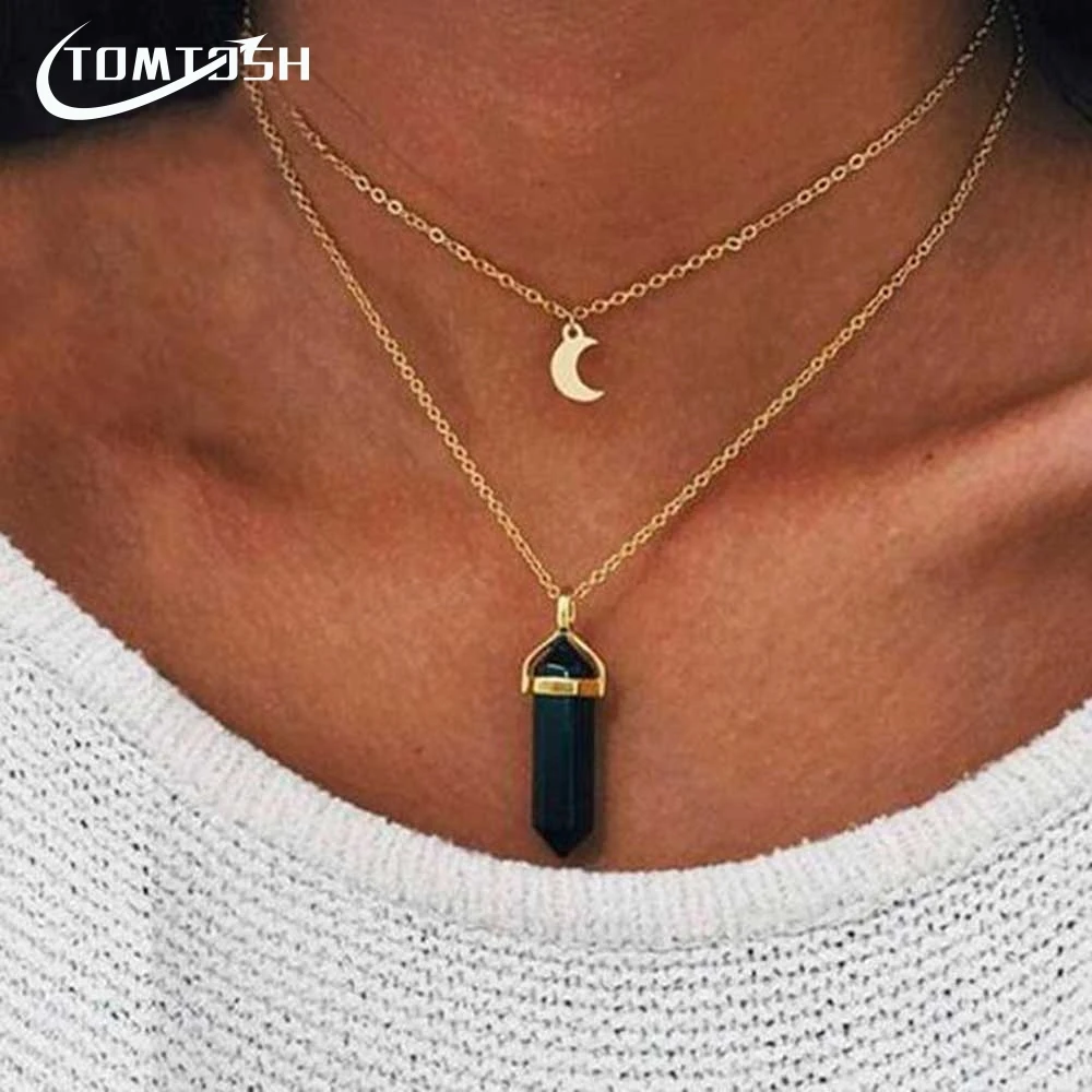 

FAMSHIN Fashion Crystal Opals Pendant Multi-layer Necklace Choker Stone Natural Goldplated Alloy Chain Double Layer Necklaces