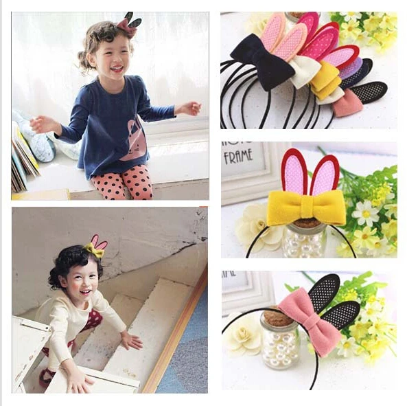 

FG011 fashion lovely Korean rabbit ears hairband bunny bowknot hand making felt hair accessories girls higt grade hairpins