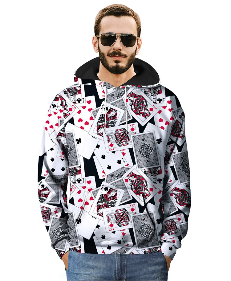 Punk Cool Poker 3D Print Hoodies Sweatshirts for Men Male Casual Winter Spring Hooded Pullover Hoody Tops Coat Streetwear