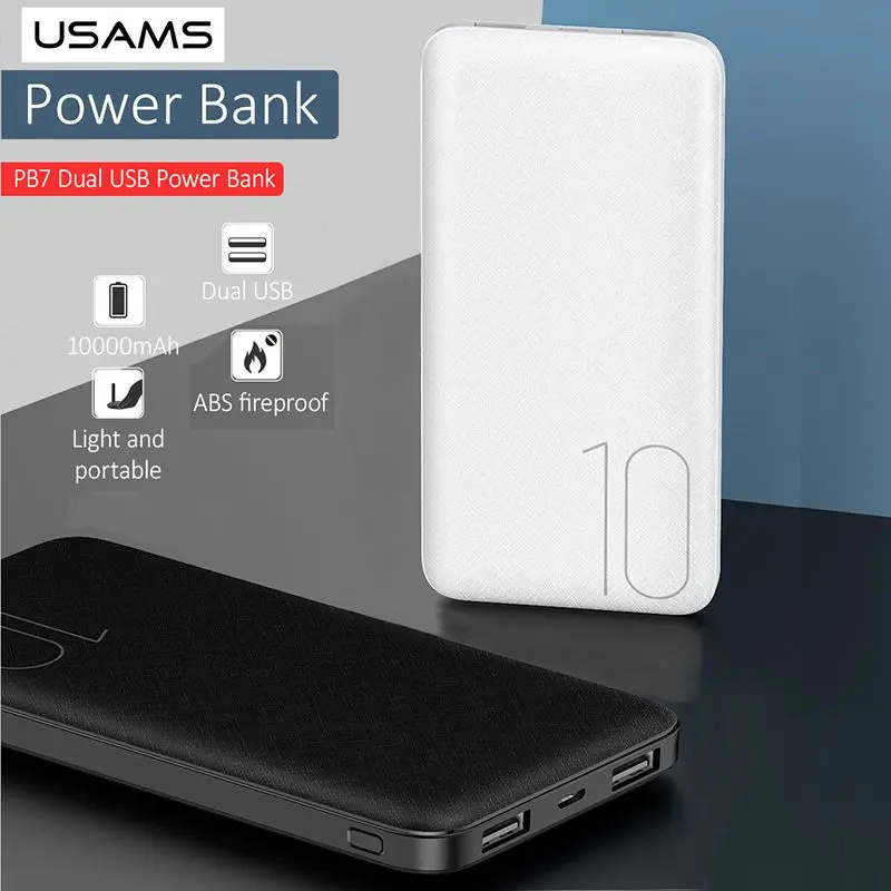 USAMS Slim 10000 mAh Rock портативный ультратонкий полимерный внешний аккумулятор с двумя usb-портами зарядное устройство Powerbank с светодиодный подсветкой для мобильного телефона