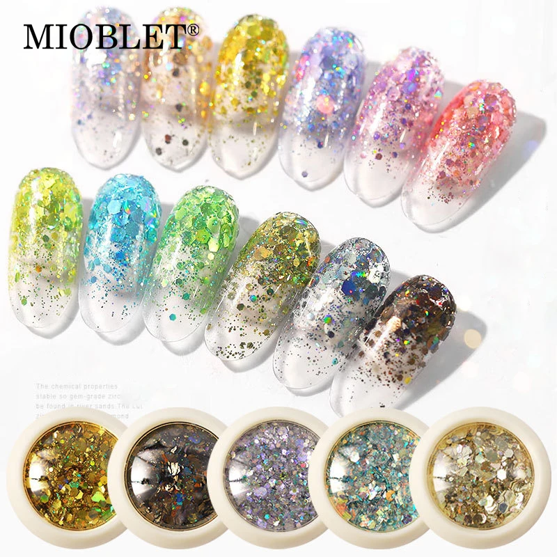 

1 Set 6 Boxes Irregular Glitter Laser Nail Sequins DIY Nail Art Decorations 3D Colorful Gradient Rainbow Shiny Nail Powder Flake