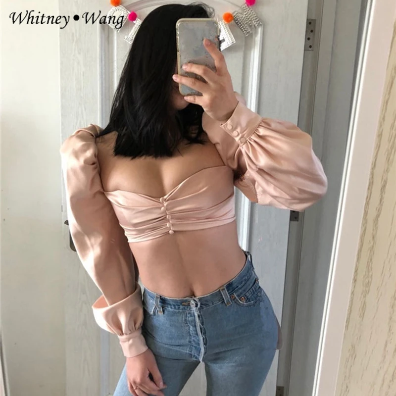 WHITNEY WANG 2019 летняя модная уличная Винтажная с квадратным воротником пышными