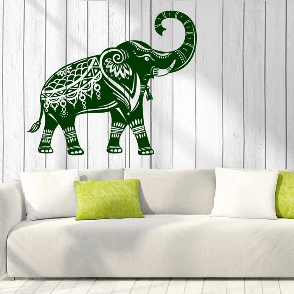 Elephant Indian Wall Vinyl Decal Raised Trunk Symbol Of Wealth Home