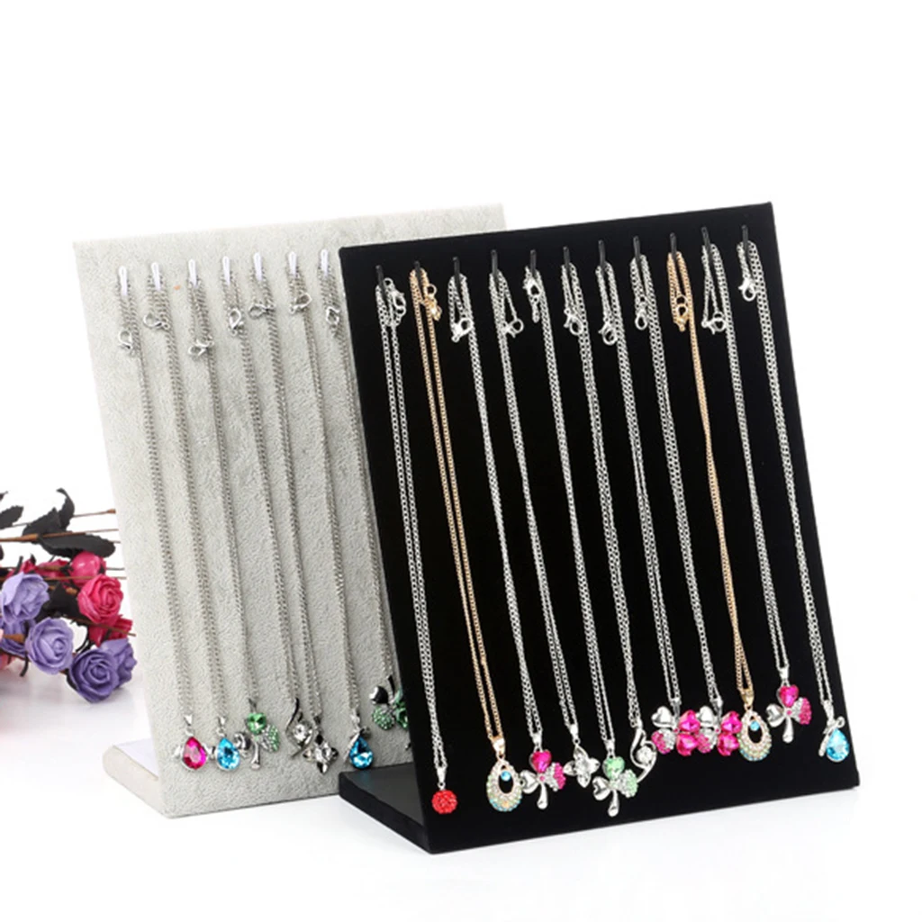 L-shape Velvet 10 Hooks Necklace Chain Pendant Hanging Holder Display Stand Pad Shop Counter Organizer