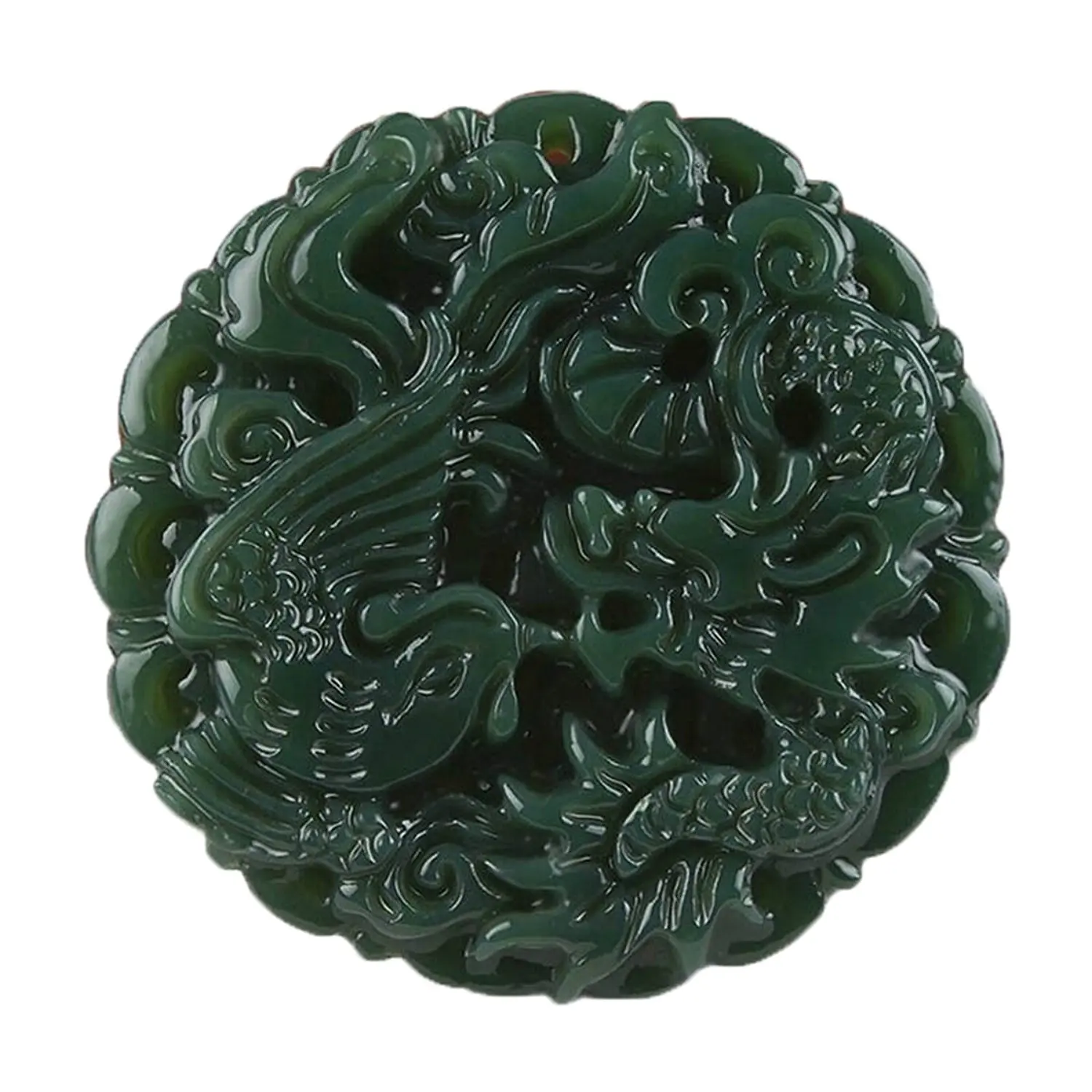 Natural Green Jade Hand Dragon Phoenix Pendant Necklace Women Mens