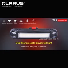 KLARUS TL1 USB Перезаряжаемый светодиодный велосипедный задний светильник 25 шт. светодиодный s