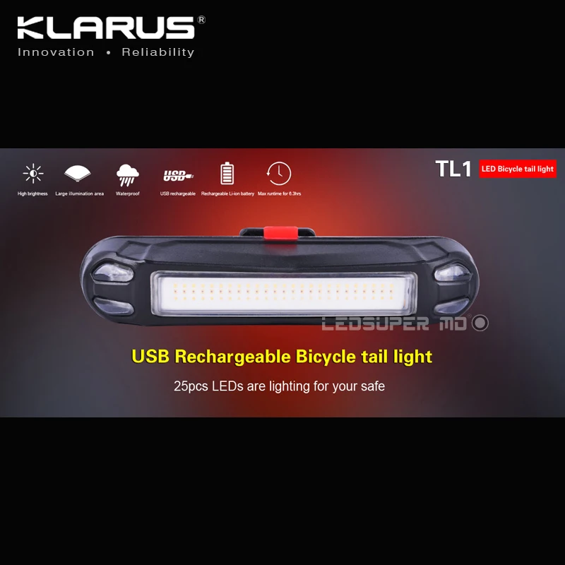 Бесплатная доставка Кларус TL1 USB Перезаряжаемые светодиодный задний фонарь для