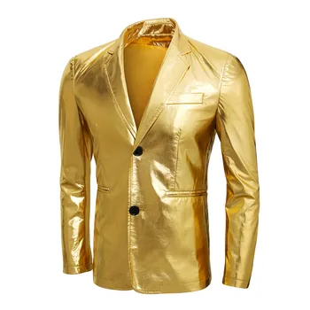 

Gold Shiny Blazer Men Coated Night Club Mens Suit Jacket Blazer Casual Slim Fit Hip Hop Costumes Singer Dancer Blazers On Sale
