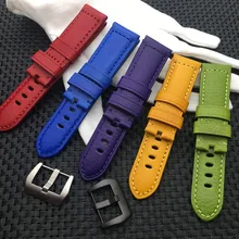 Correa de reloj de cuero de vaca italiana Vintage 24mm, amarillo, azul, verde, rojo, púrpura, pulsera, correa de reloj para herramientas PAM441/Panerai belt PAMt