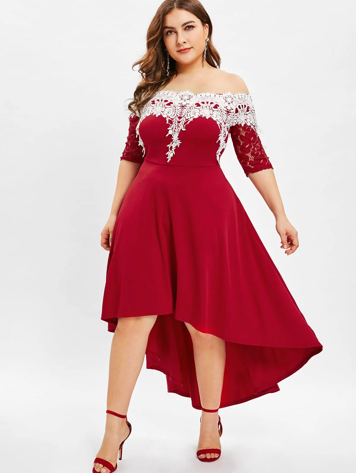 Rosegal, кружевное платье размера плюс, платье с высокой талией, женские платья, модные весенние, летние, половина рукава, платье в стиле пэчворк, Vestidos, большой размер