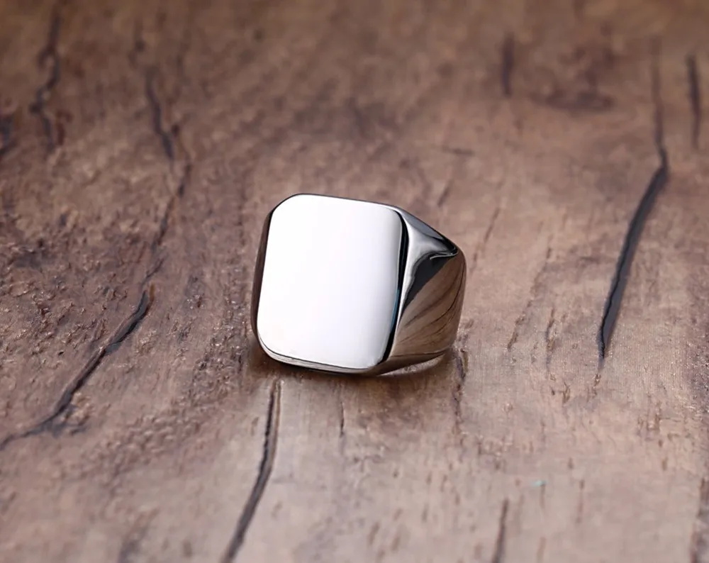 Персонализированное лазерное гравированное кольцо с монограммой квадратной печаткой для мужчин из нержавеющей стали мизинец кольца в серебре