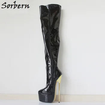 

Sorbern Women Pumps 22CM Over The Knee Extreme High Heel Gold Metal Heel 6CM Platform Sexy Zip Party Thigh Long Woman Boots