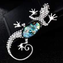 Trendy Natural Shell Gecko Men Brooch Pins Luxury Party Banquet Costume Decoration Accessories Women Crystal Jewelry XZ354