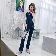 Женские модные повседневные джинсовые комбинезоны в полоску