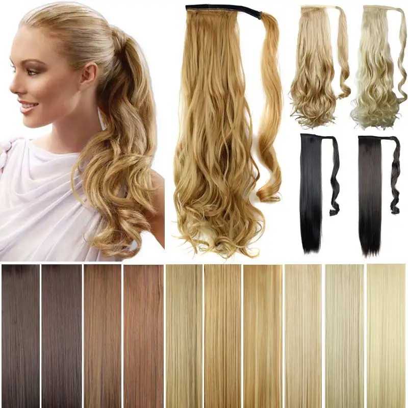 pony Tails ponytails hair pieces 22 Synthetic Hair Long Cruly Clip In Ribbon Ponytail Hair Extensions curly Hairpiece Fake Hair