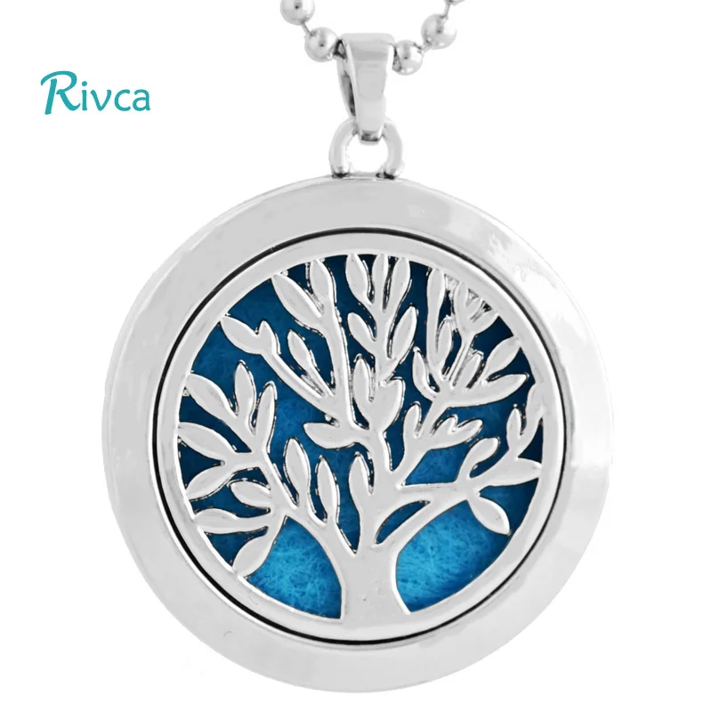 Rivca Aromatherapy Necklace Tree of Life Pattern Plating Silver Gold