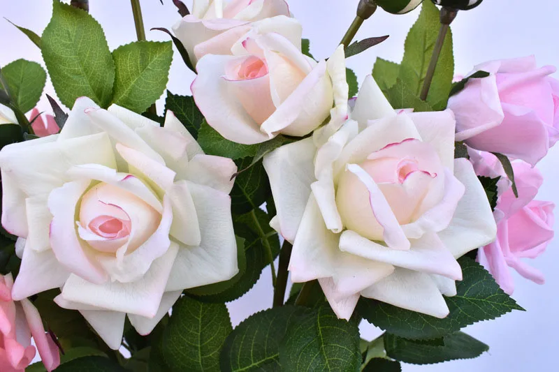 Flone Artificial Flowers 3 Heads Rose High Emulated Floral Artificial Flower Bouquet Branch Wedding Party Home Dining Room Decor (11)