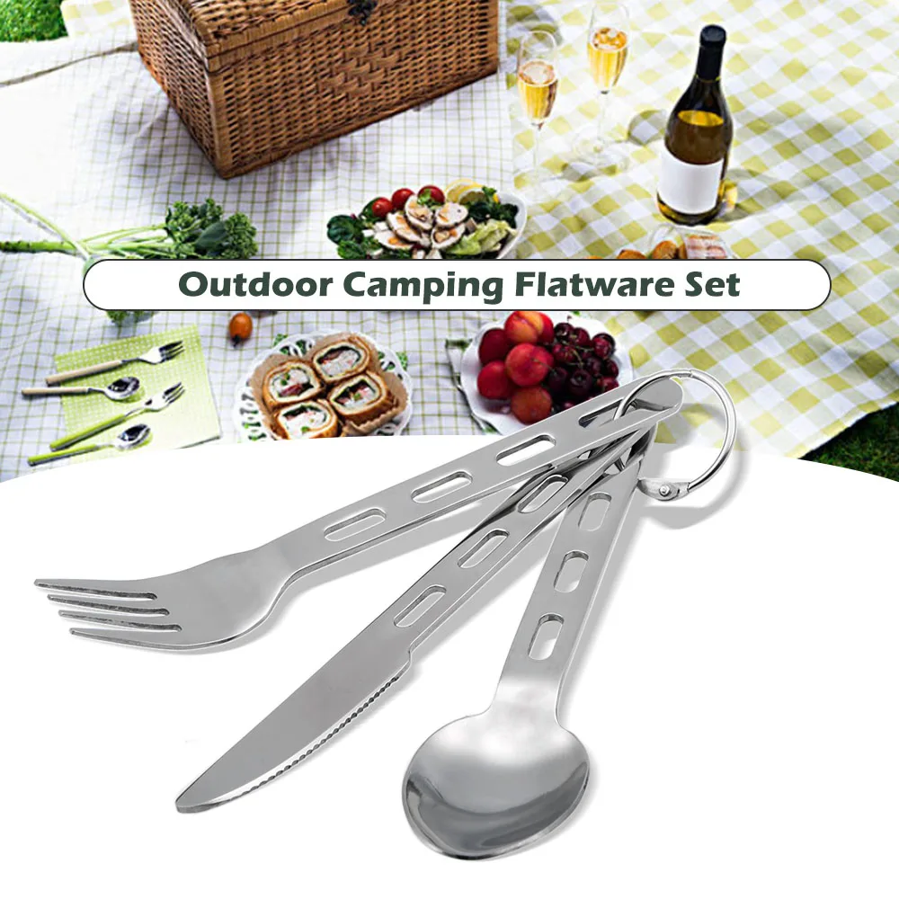 Bolsillo de acero inoxidable Kit cubiertos tenedor cuchara cortador Set vajilla cocina Camping Picnic senderismo viaje cuchillería
