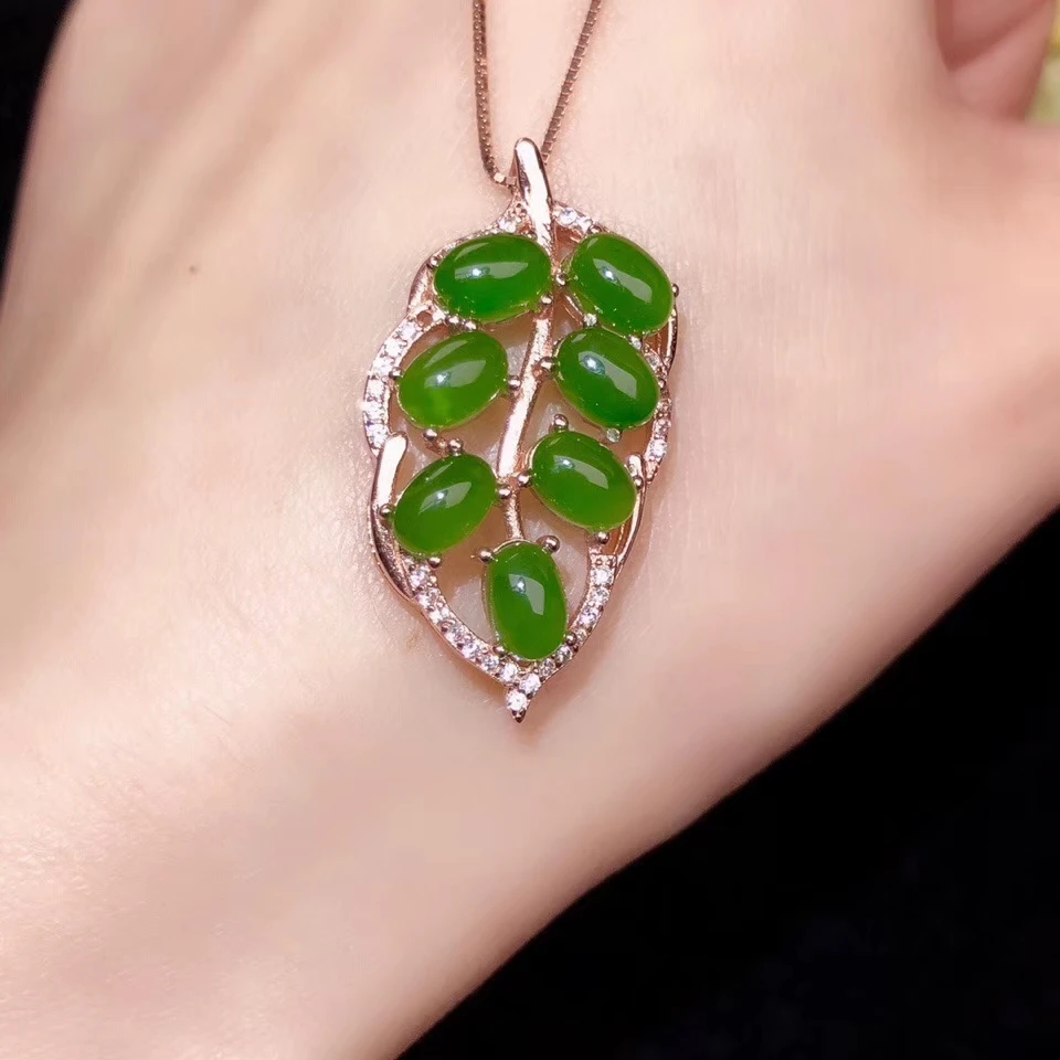 leaf style fashion green Jade necklace for women with silver