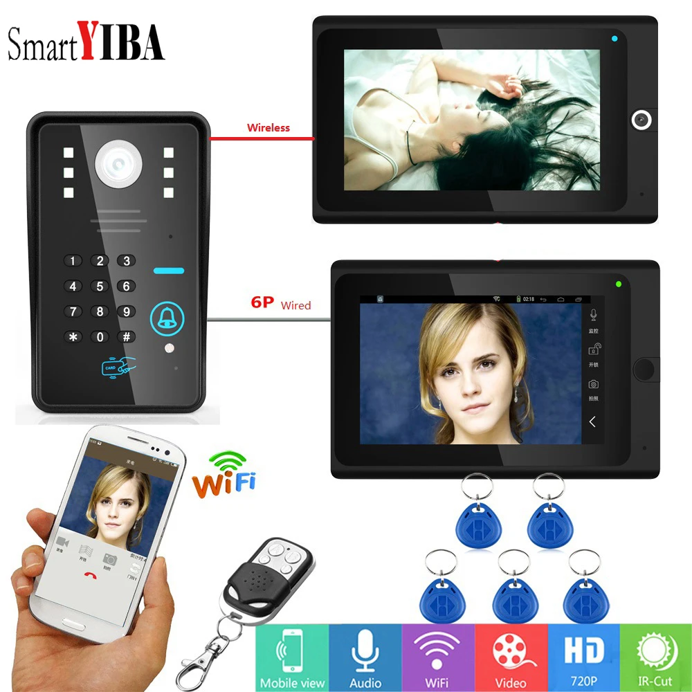 

SmartYIBA Video Intercom Wifi Wireless Video Door Phone Doorbell Camera Monitor System With 2x7 Inch Monitor(1 wireless,1 wired)