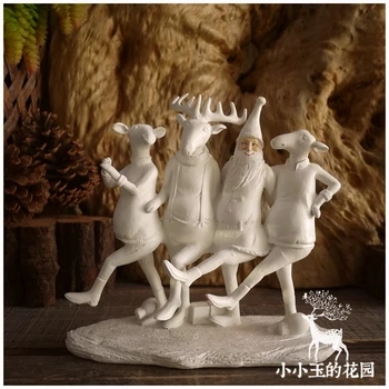 

Interesting Set of Santa Elk White Resin Home Room Ornaments Christmas Decorations Gift
