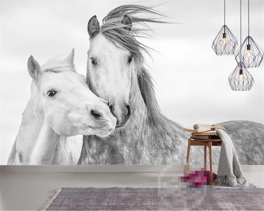 Beibehang Custom Wallpaper Living Room Bedroom 3d Wallpaper Nordic Simple Couple White Horse TV Background Mural papel de parede Beibehang Custom Wallpaper Living Room Bedroom 3d Wallpaper Nordic Simple Couple White Horse TV Background Mural papel de parede