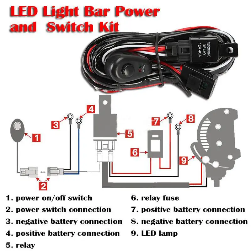 

ECAHAYAKU 1pcs Car 2 meter offroad light 210w Wiring Harness Kit Line 40A 12V Switch Relay Harness For 1/2 LED Light off road