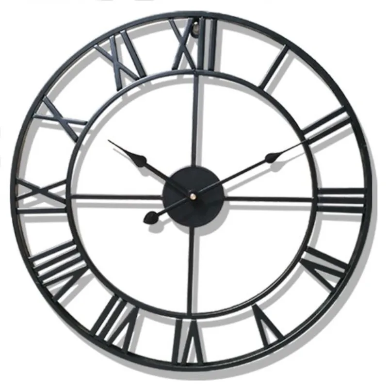 16-19 дюймов настенные часы 3D римские винтажные большие металлические настенные часы круглые Ретро полые железные немые кварцевые часы для гостиной