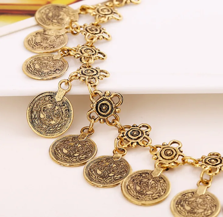 Party Hippy Boho Beach Turkish Jewelry Gold color Coin Vintage Bohemia Carved Coin Bracelets Bangles for Woman Pulseras Bracelet Jewelry