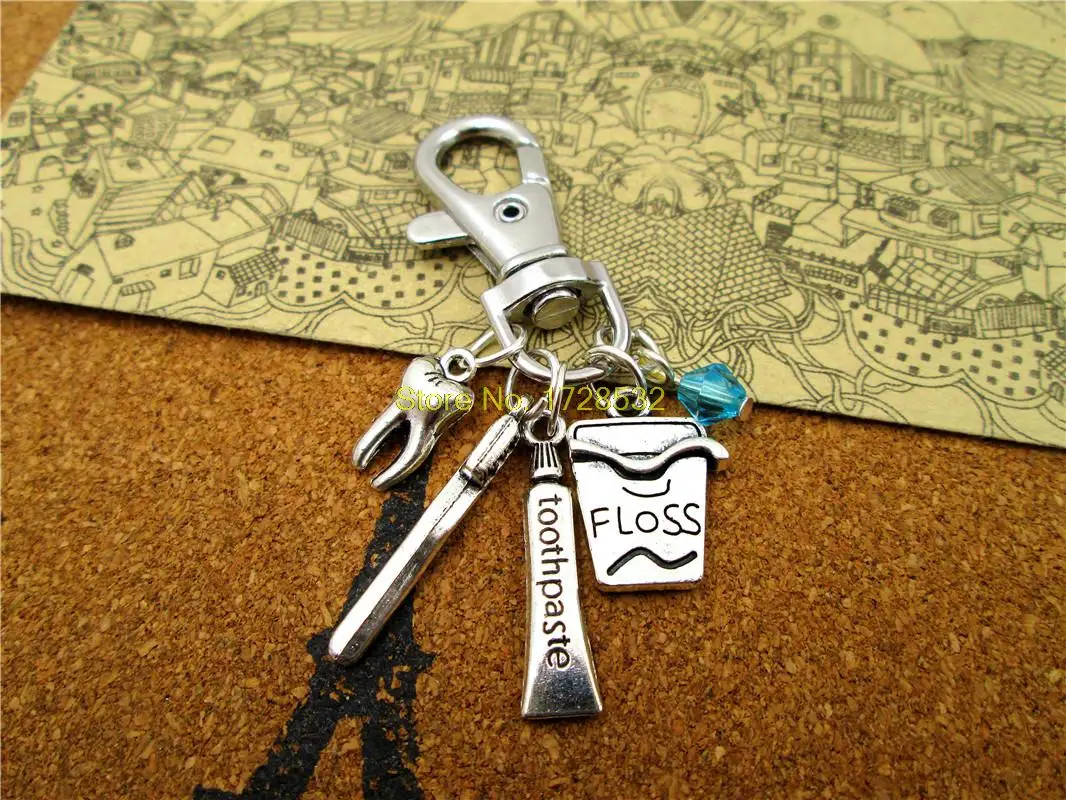 High quality Key chain Dental Hygienist keychain Antique silver tooth