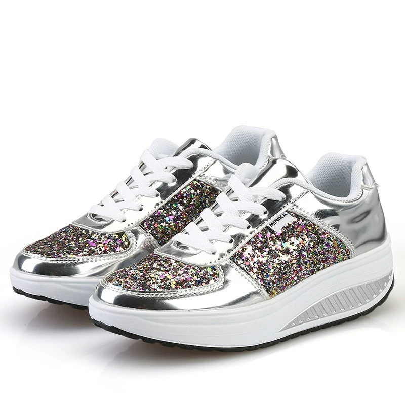 

BALTROP Fashion Sequins Breathable Fitness Lace-up Shoes Light Rocking SHOES GIRLS Breathable Single Shoes