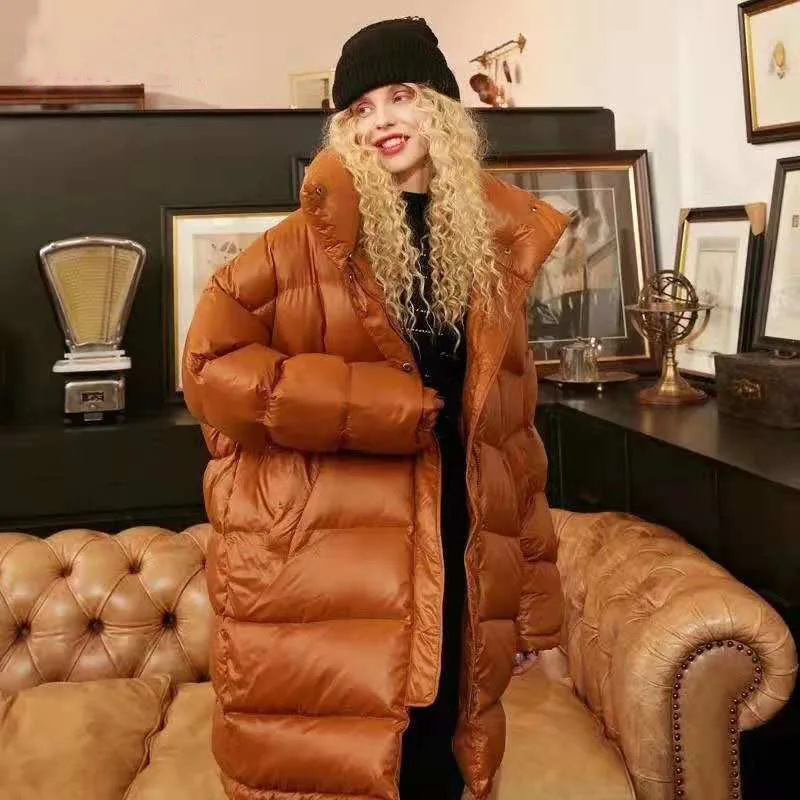 Зимняя новая модная брендовая белая куртка-пуховик на гусином пуху, Женская длинная куртка с высоким воротником, теплое пальто на гусином пуху, wq609, очень хорошее качество - Цвет: brown