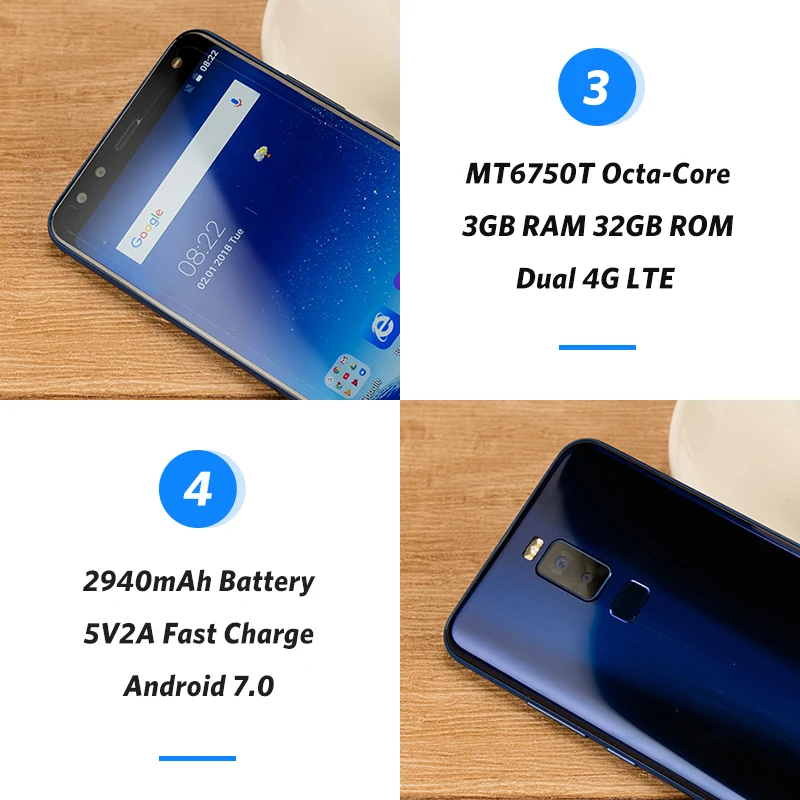  LEAGOO S8 5.72 full screen Mobile Phone Android 7.0 MTK6750T Octa Core 3GB+32GB 13MP 4 Cameras Fing