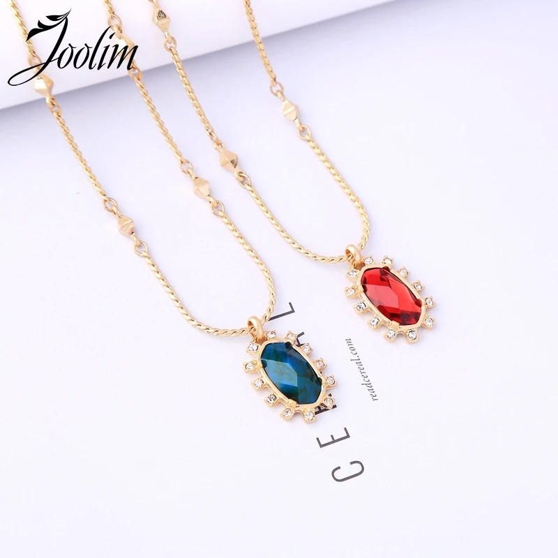 

JOOLIM Simple Blue & Red Geometric Pendant Necklace Adjustable Necklace
