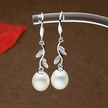 Amentos Sinya 925 plata de ley pendientes largos de perlas primavera Diseño natural perlas de agua dulce de la joyería pendientes de las mujeres