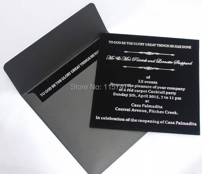 HI6021-13 Black Velvet Wedding Invitation with Silver Foiling