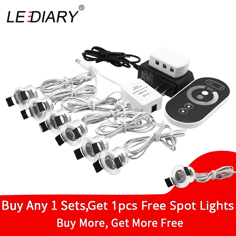 LEDIARY Spot LED Dimmable Under Cabinet Lights 12V Mini 1.5W 27mm Cut Hole Silvery Remote Control Ceiling Recessed Downlights