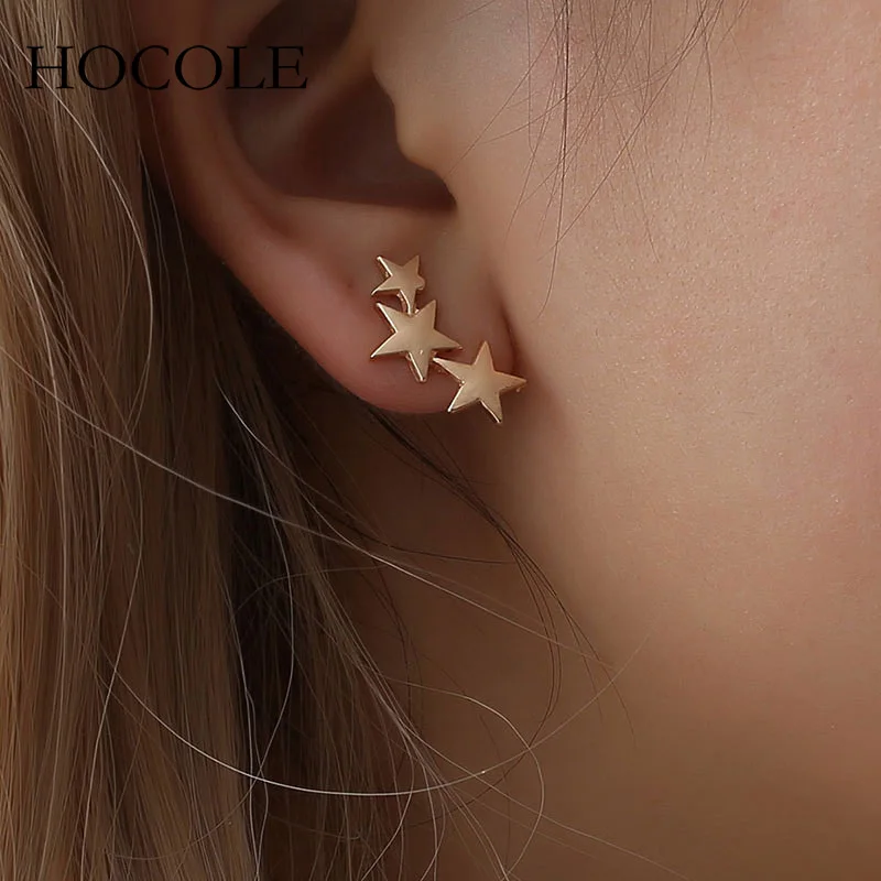 

2018 Korean New Gold Silver Black Three Tiny Stars Stud Earrings For Women Statement Small Brincos Party Jewelry Pendients