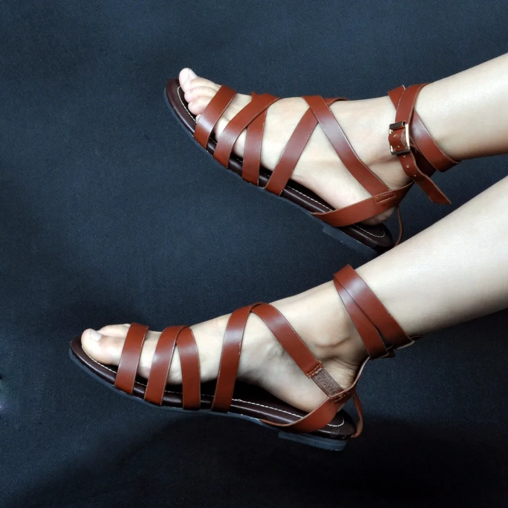 Первоначальное намерение классические женские босоножки Популярные открытым носком высокого качества на плоской подошве Каблучки коричневый Обувь Женская обувь; большие американские размеры 4–15