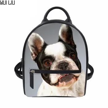 

Customized Women Backpack School Backpack Bag Teenage Girls PU Leather Mini Mochila French Bulldog Pug Prints School Bagpack