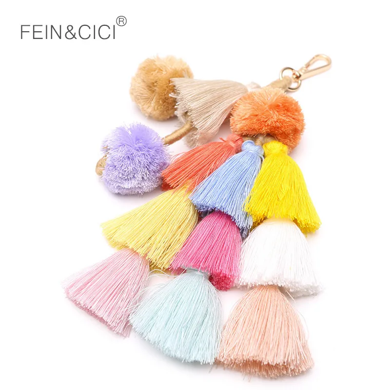 Colorful pom pom tassels Boho bag hanger Purse Bag Accessories for beach straw bag handbag purse ...