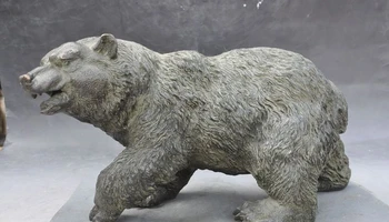 

14" Lucky chinese fengshui Wild Animal bronze roar black polar bear Xiong statue
