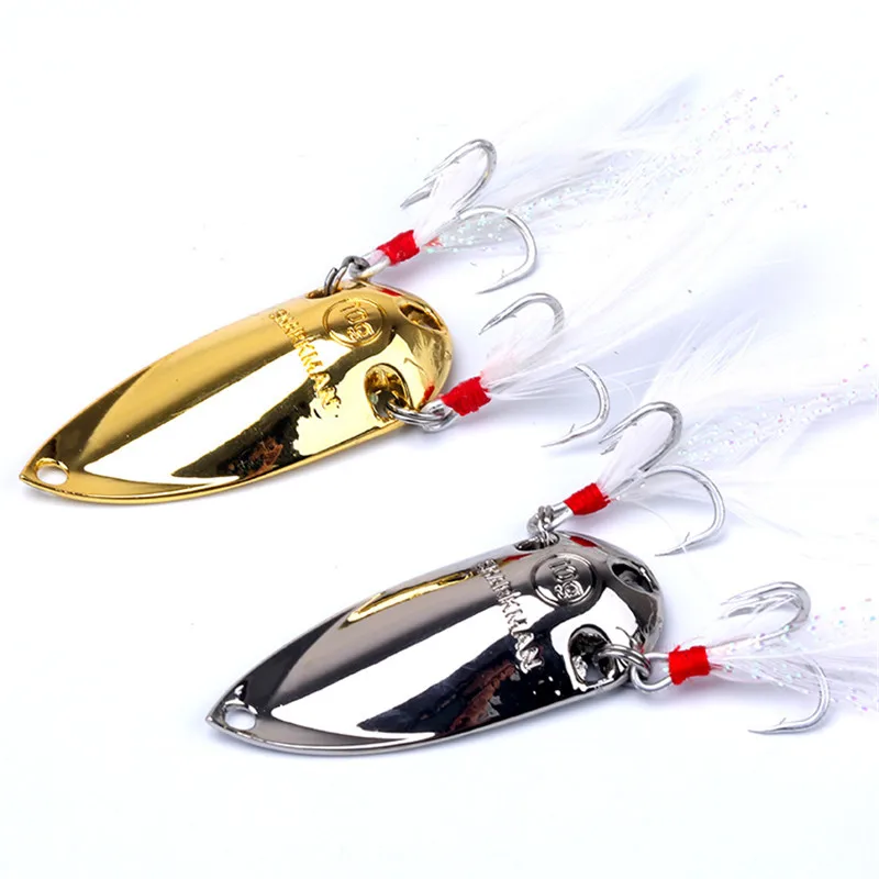 

1PCS metal 7.5g / 10g / 15g / 20g gold silver sequins and feather fishing bait spoon bait hard bait bass pike fishing gear