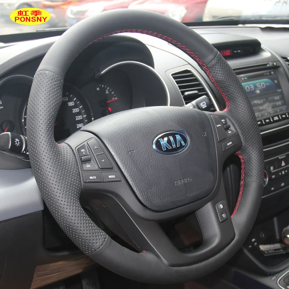 Чехлы на руль автомобиля PONSNY чехол для KIA Sorento 2013 из натуральной кожи с ручной