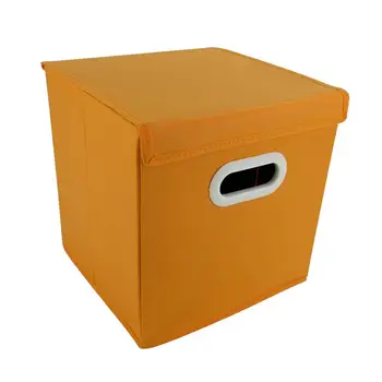 

Cloth Storage Bin with Lid Non-woven Fabric Folding Storage Baskets with Plastic Handle for Laundry Books Daily Articles(Orange)