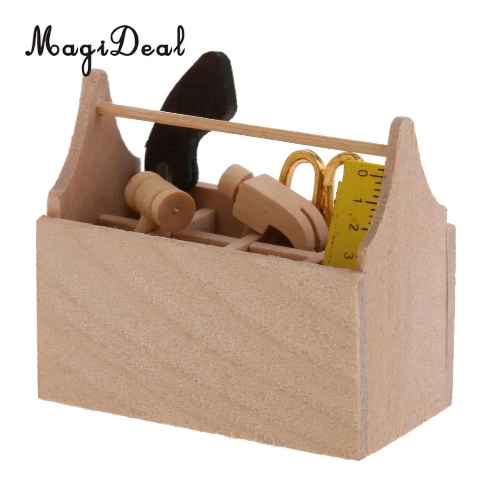 1/12 Scale Miniature Dollhouse Wooden Toolkit Toolbox Furniture Set Life Scenes Dolls Accessories Decor Model Toys