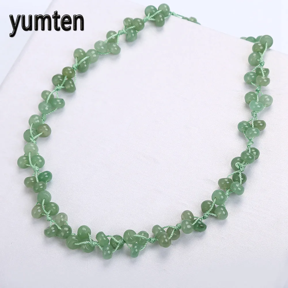 Yumten Aventurine Нефритовое Тканое ожерелье с натуральным камнем и кристаллами Женская