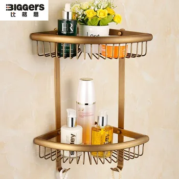 

Free shipping,antique bronze copper bathroom corner basket with hook single double layer bathroom shelf racks